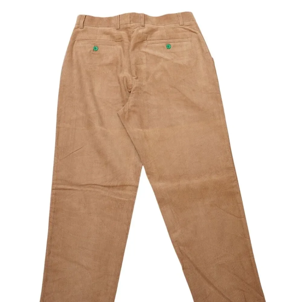 Mens 32 Tan Corduroy Dress Pants High Waist Flat Front Straight Fit Trousers NWT